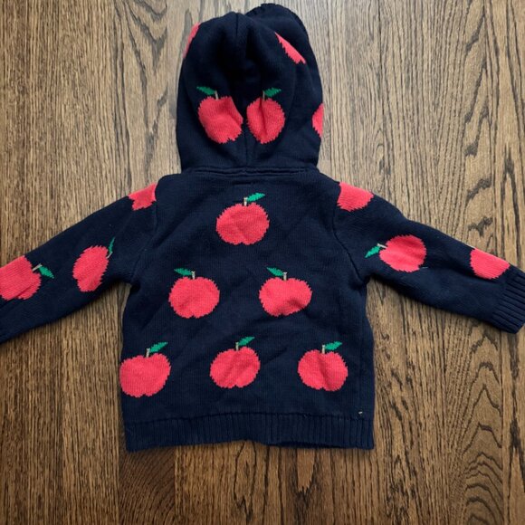 Baby Gap Hooded Button-Up Sweater - 3-6M - Navy Blue with Apple Print - Picture 3 of 3
